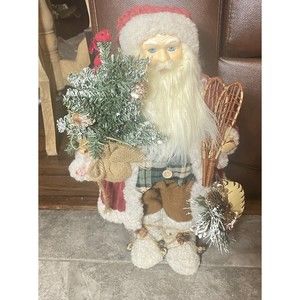 Vintage Country Rustic Standing Santa Ski Racket Tree 18” Christmas C12